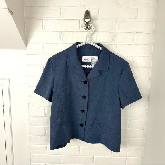 Vintage Tops - Vintage Katie Lee Boxy Blue Short Sleeve Button Down Shirt Size 12